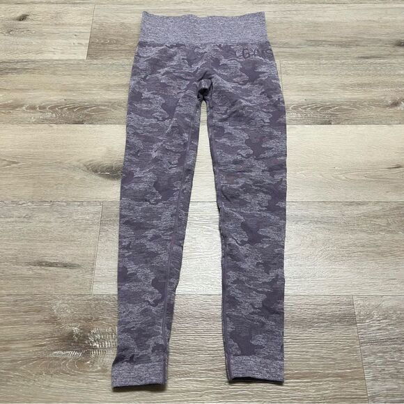 Gymshark Leggings Small Purple Mauve Camo Seamless High Waist Workout - Picture 1 of 7